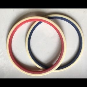Two vintage bracelets, red-cream, blue-cream